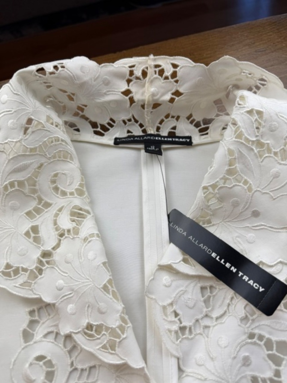 Ellen Tracy White Lace Like Cutout Blazer Jacket Cottagecore Romantic Women's 12 - Picture 4 of 8